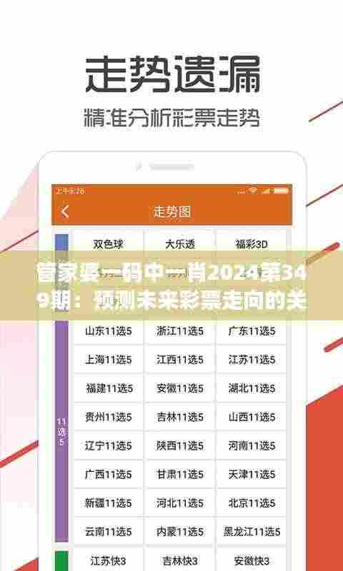管家婆一码中一肖2024第349期：预测未来彩票走向的关键期